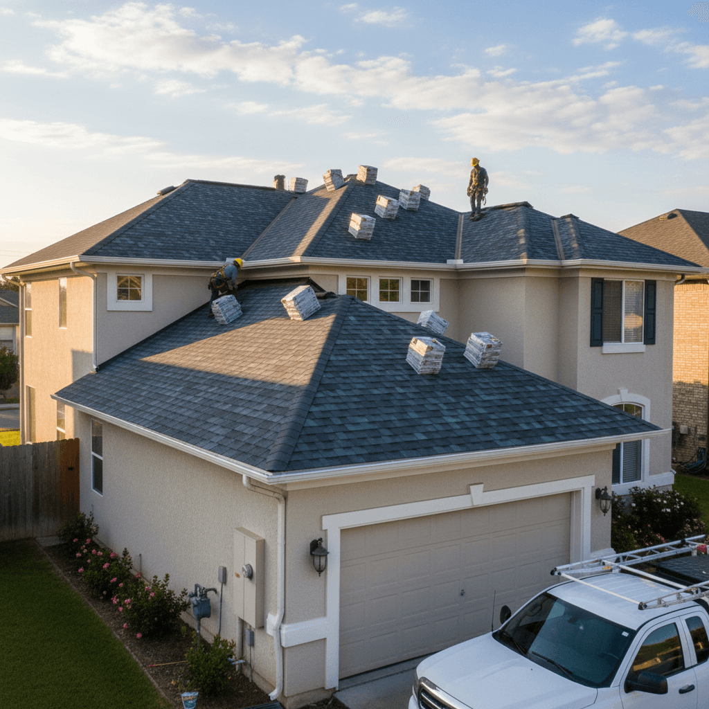 Roofing installation on a home